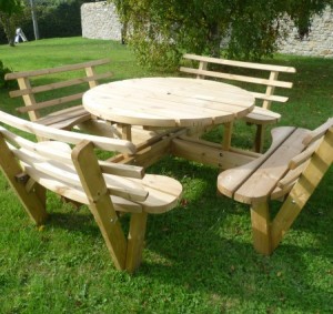 Wooden round picnic table