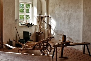 old garden tools in outbuilding