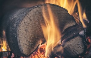 Logs burning on fire
