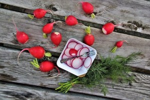 radishes whole and sliced