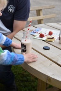 Child at picnic table