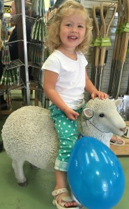 Toddler sitting on lamb