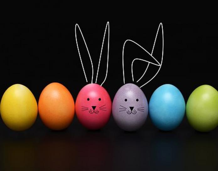 Easter painted eggs with bunny ears