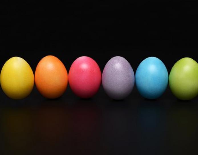 painted eggs in a row
